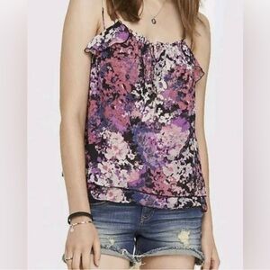Express Vibrant Purple & Pink Ruffled Camisole Blouse Y2K Style Spaghetti Strap